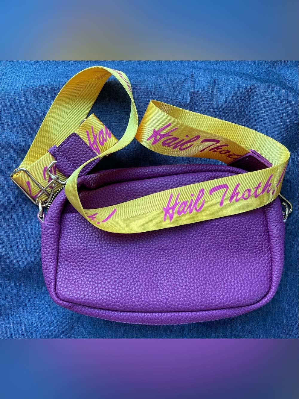 Krewe of Thoth “Hail Thoth” Purple Faux Leather Cross Body Bag, Mardi Gras Throw